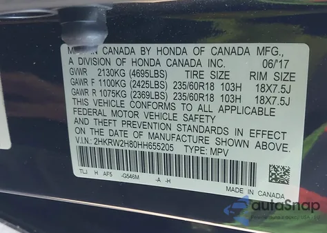 2017 Honda Cr-V Ex-L/Ex-L Navi из США, поврежденный, VIN 2HKRW2H80HH655205